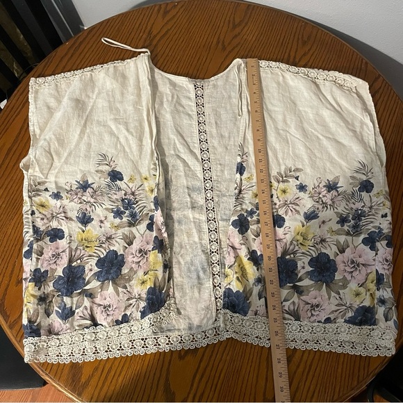 Francesca Bettini OS One Size 100% Linen Open Vest Kimono Beige Floral Crochet - Picture 7 of 7
